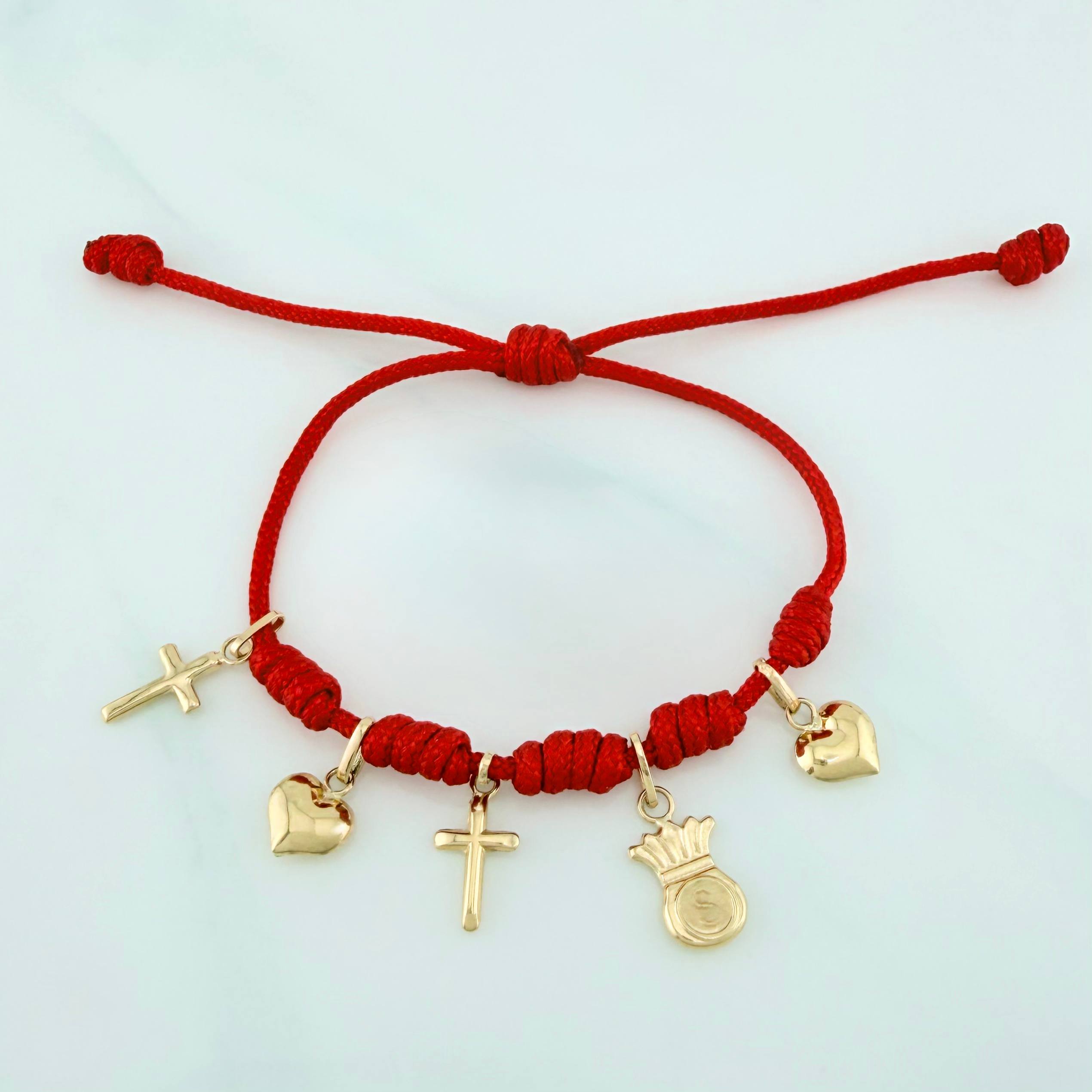 Red Woven Bracelet 1.5Cm 5 Units Yellow Gold 18K