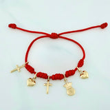 Red Woven Bracelet 1.5Cm 5 Units Yellow Gold 18K