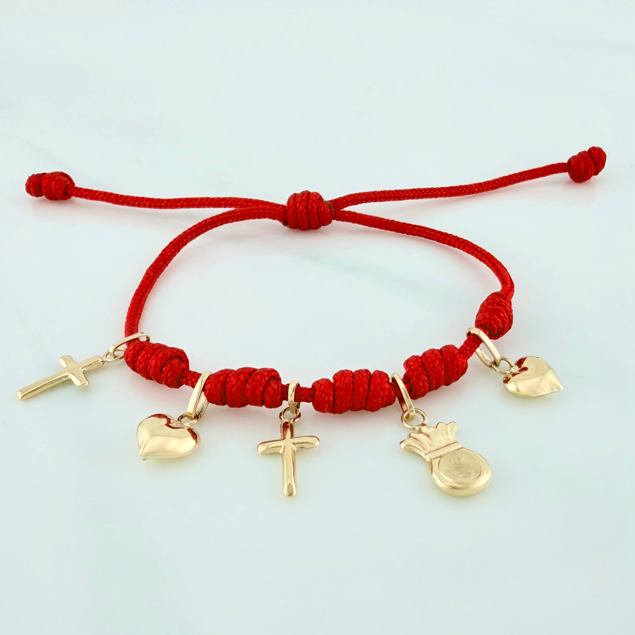 Red Woven Bracelet 1.5Cm 5 Units Yellow Gold 18K