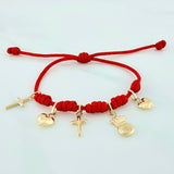 Red Woven Bracelet 1.5Cm 5 Units Yellow Gold 18K