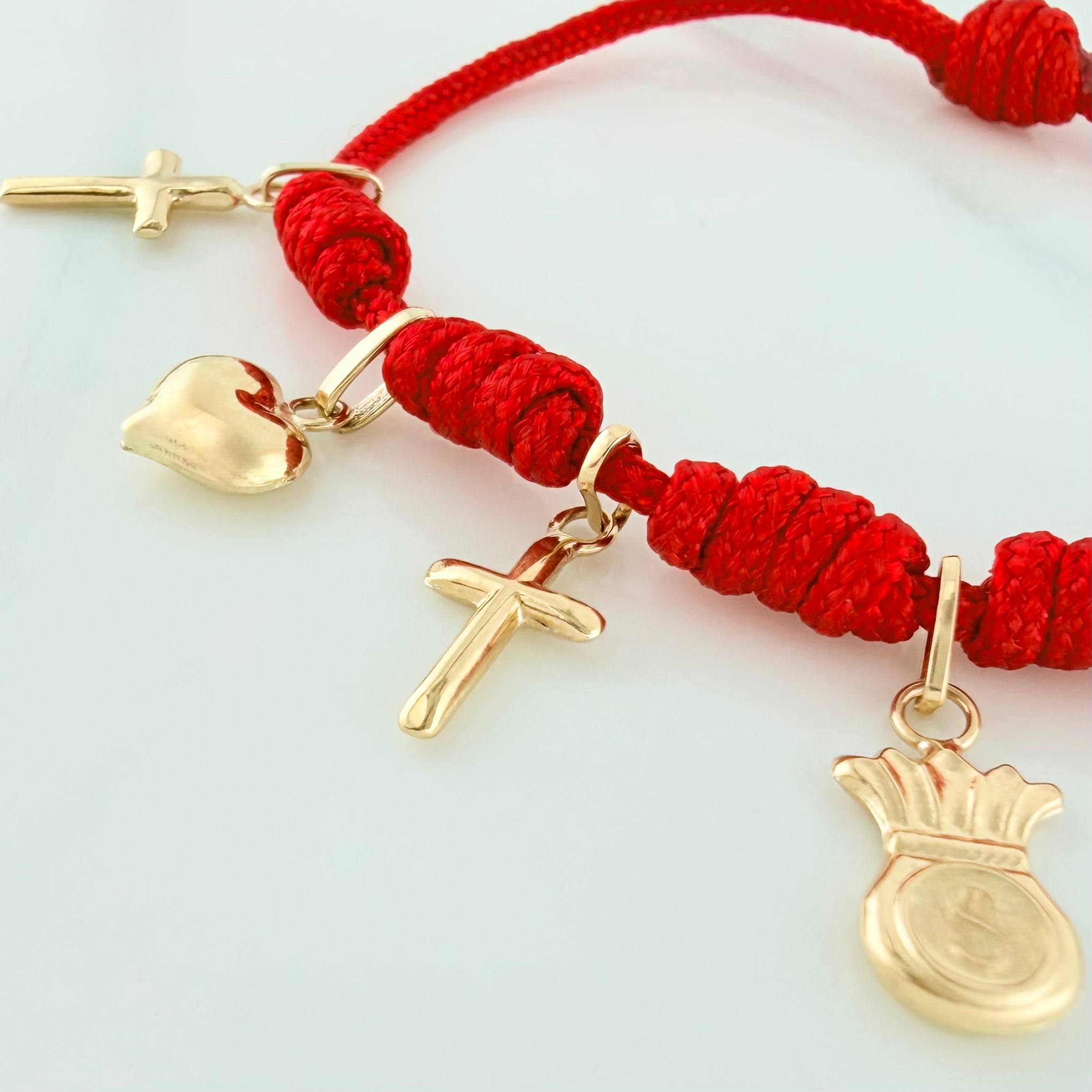 Red Woven Bracelet 1.5Cm 5 Units Yellow Gold 18K