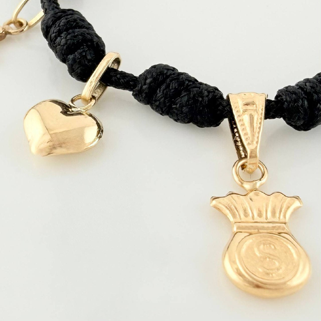 Pulsera Tejida Negra Oro Amarillo 18K
