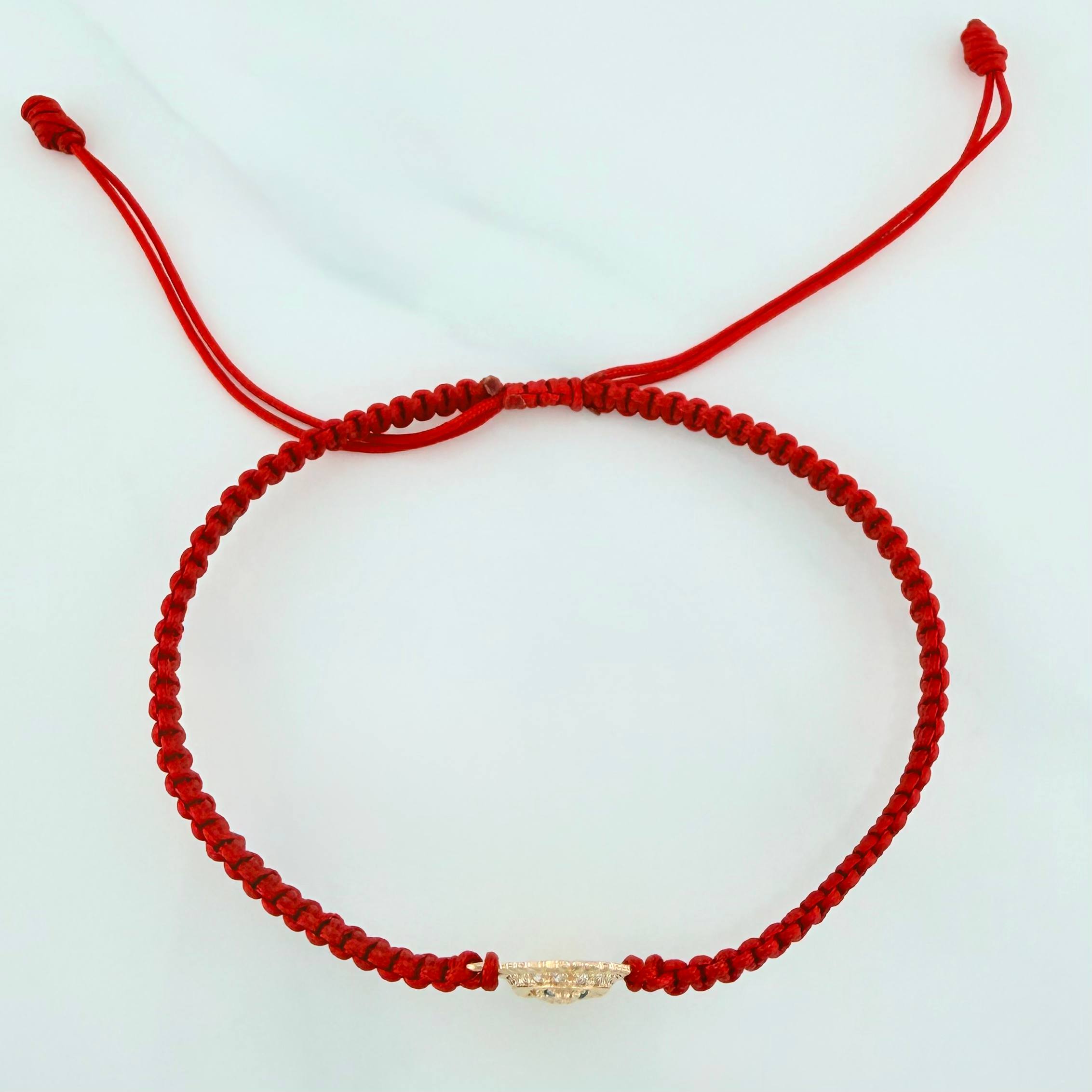 Pulsera Tejida Roja Virgen De Guadalupe Oro Amarillo 18K