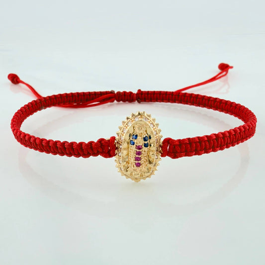 Red Woven Bracelet Virgin of Guadalupe Yellow Gold 18K