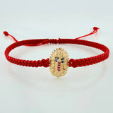 Pulsera Tejida Roja Virgen De Guadalupe Oro Amarillo 18K