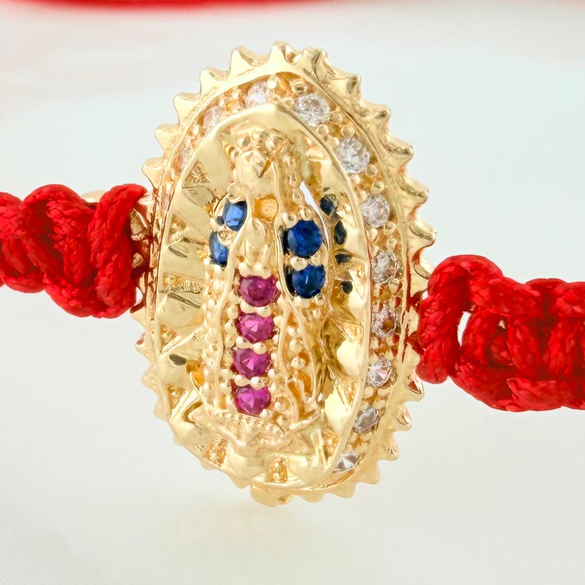 Pulsera Tejida Roja Virgen De Guadalupe Oro Amarillo 18K