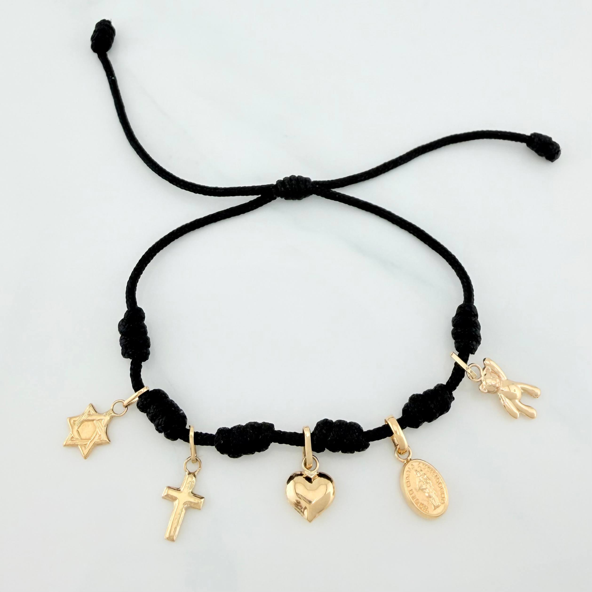 Pulsera Tejida Negra Oro Amarillo 18K