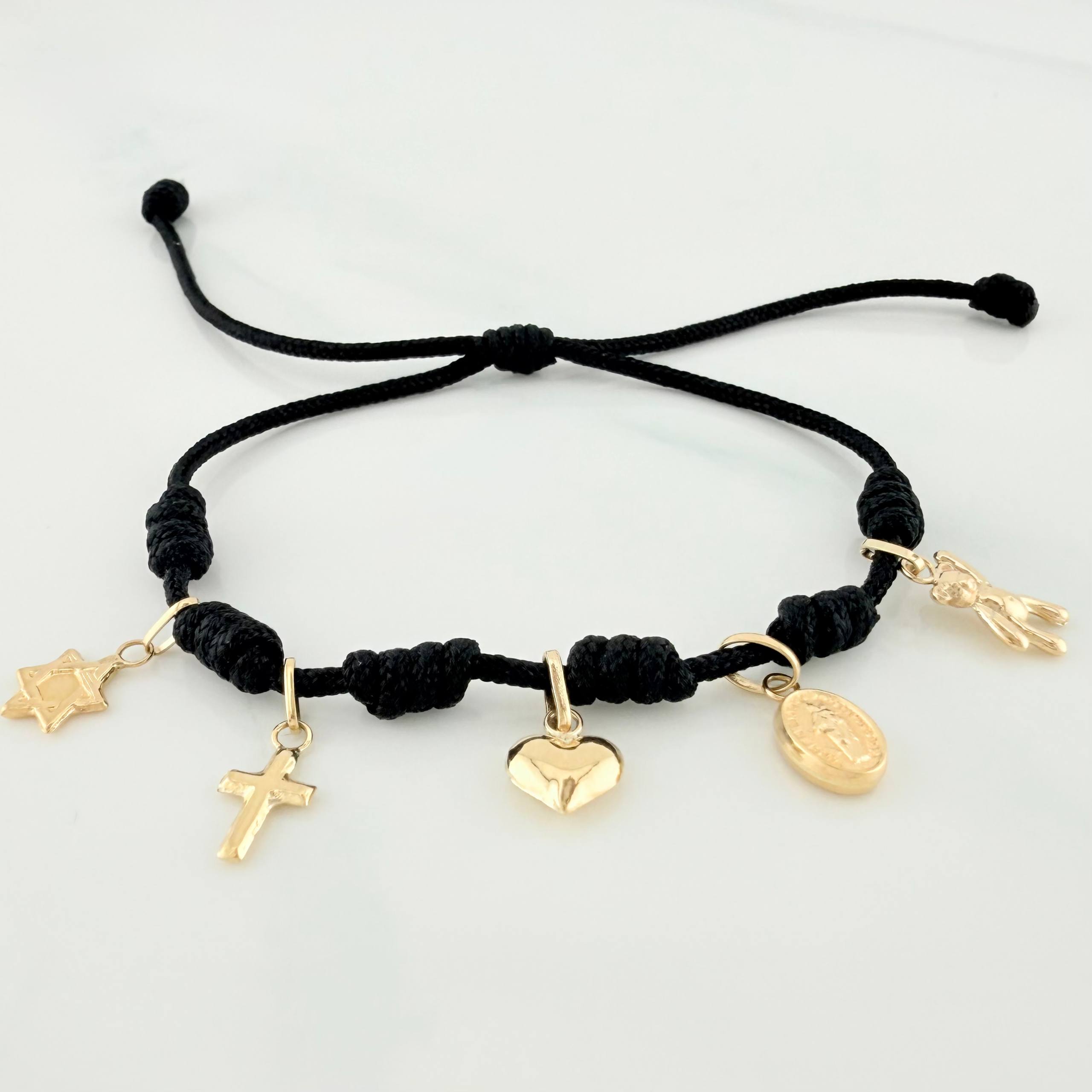 Pulsera Tejida Negra Oro Amarillo 18K