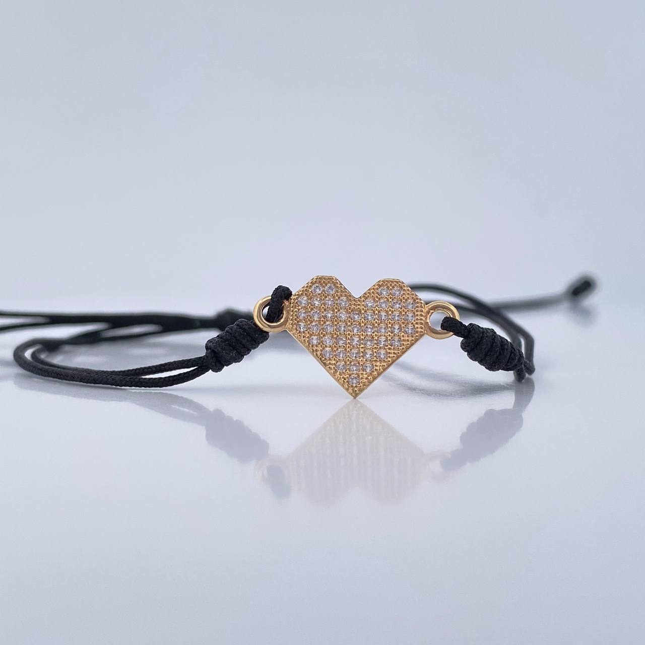 Pulsera Tejida Negra Corazón 1gr / Oro Amarillo 18K %