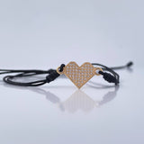 Pulsera Tejida Negra Corazón 1gr / Oro Amarillo 18K %