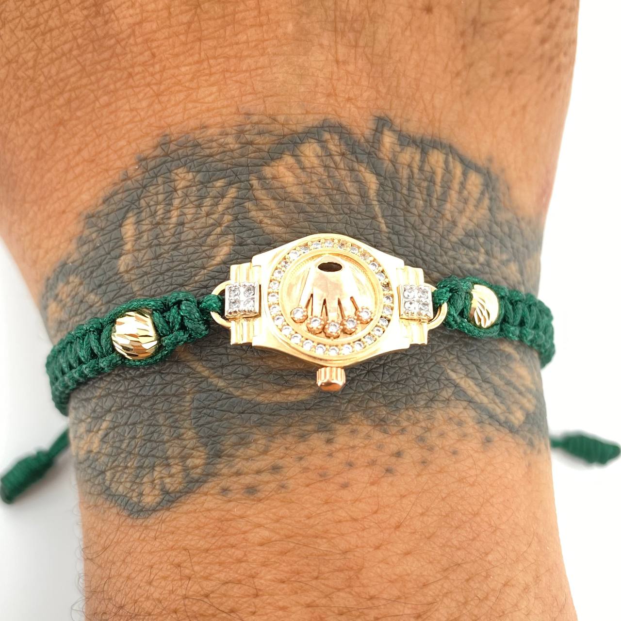 Pulsera Tejida Verde Corona 3.4gr / 5mm Tres Oros 18K %