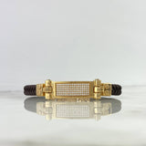 Bracelet Strap Rectangular Plate 29.5gr / 21.5cm / 11.9mm Brown Leather Yellow Gold ©