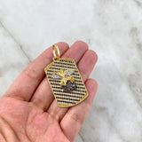 Pendant San Miguel Plate 14.8gr / 5.3cm / White Black Zircons Three Golds (Offer)