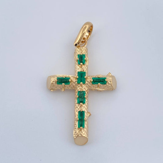 Dije Cruz Tronco Esmeralda 2.4gr / 1 1/4 in / Oro Amarillo 18K %