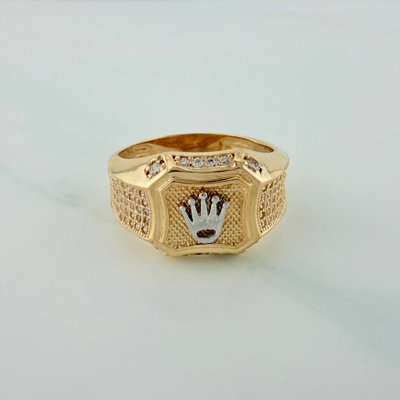 Ring Signet Crown 8.4gr / T10 1/2 / Two Golds Yellow White 18K $