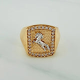 Anillo Sello Caballo 8.7gr / T9 / Dos Oros Amarillo Blanco 18K $