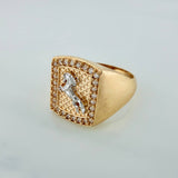 Anillo Sello Caballo 8.7gr / T9 / Dos Oros Amarillo Blanco 18K $