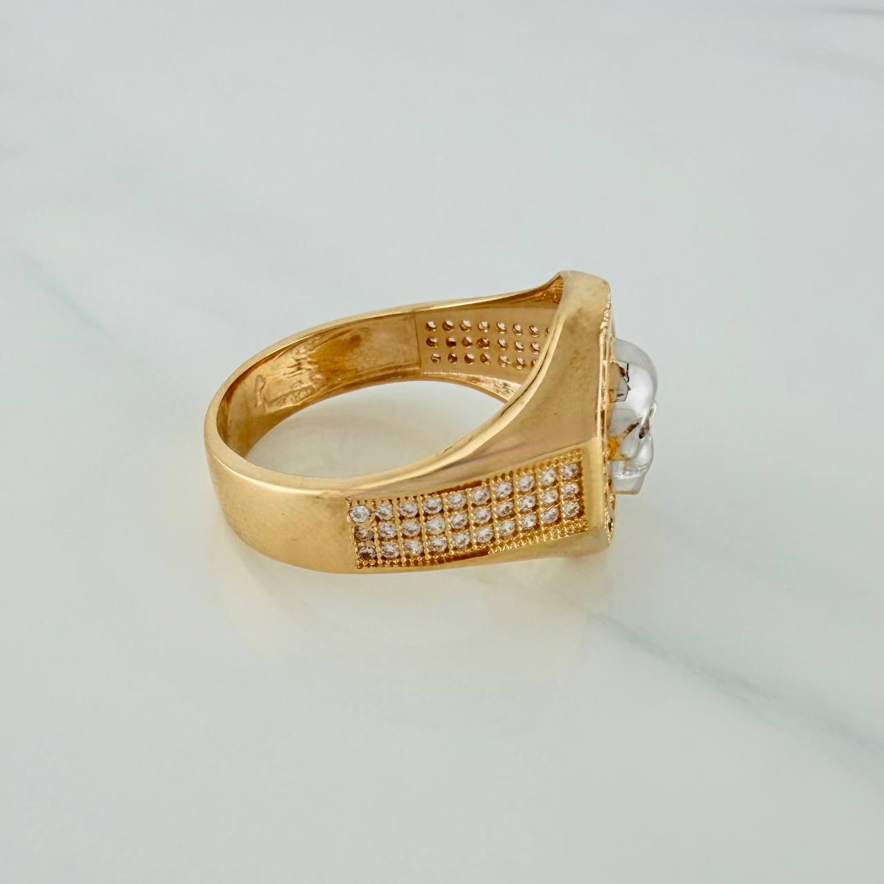 Anillo Calavera 10gr / T10 1/2 / Dos Oros Amarillo Blanco 18K $
