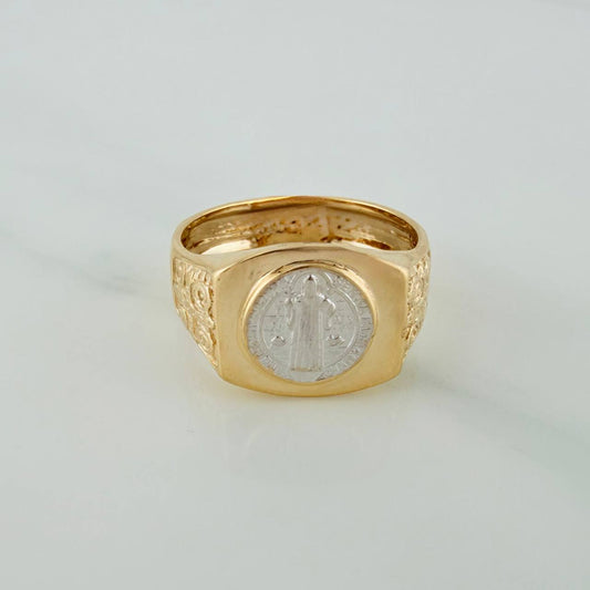 Anillo San Benito 3.35gr / T9 / Dos Oros Amarillo Blanco 18K $