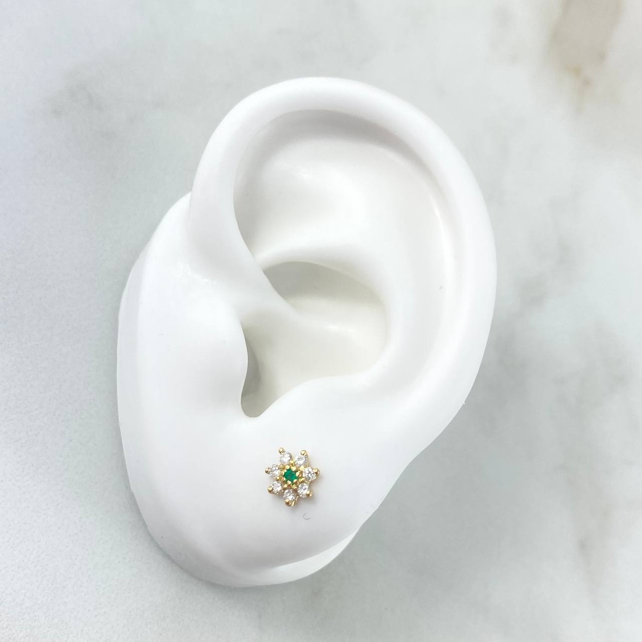 Stud Earrings Flor Driada 0.95gr / 0.6cm / Emeralds 3pts - White Diamonds 19pts Yellow Gold (Jewel) ©