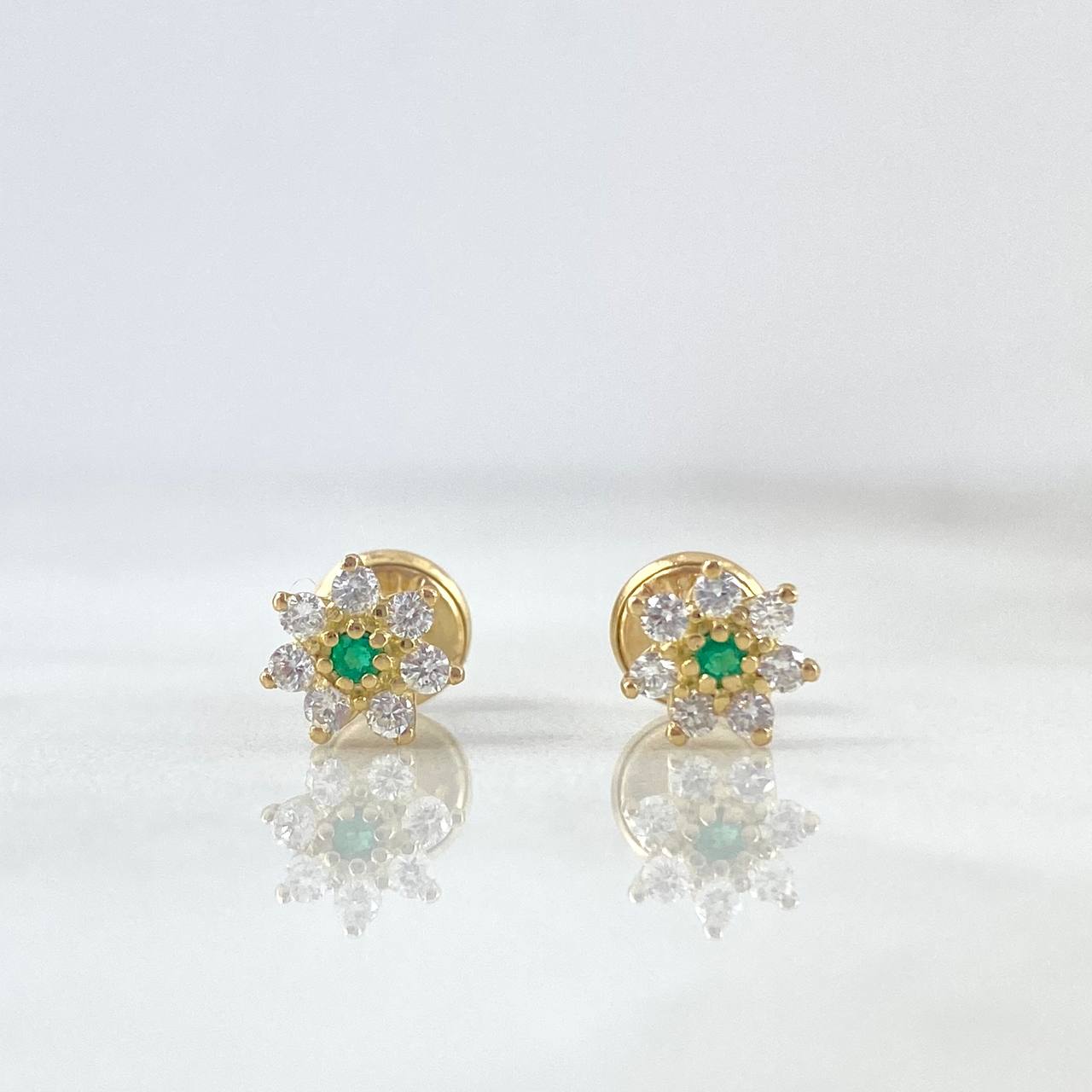 Stud Earrings Flor Driada 0.95gr / 0.6cm / Emeralds 3pts - White Diamonds 19pts Yellow Gold (Jewel) ©