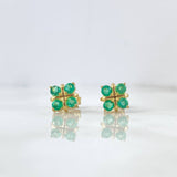 Stud Earrings Flower Gift 2.85gr / 0.8cm / Emeralds 70pts Lobster Claw Yellow Gold Butterfly (Jewel) *