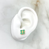 Stud Earrings Flower Gift 2.85gr / 0.8cm / Emeralds 70pts Lobster Claw Yellow Gold Butterfly (Jewel) *