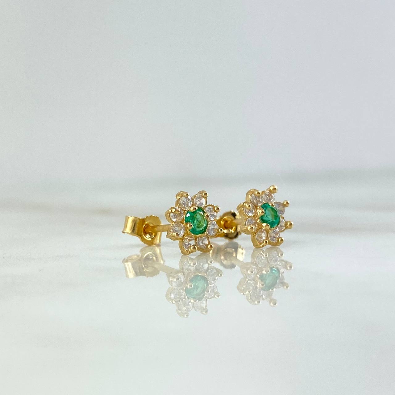 Stud Earrings Flor Driada 1.65gr / 0.8cm / Emeralds 32pts - White Zircons Yellow Gold (Jewel)