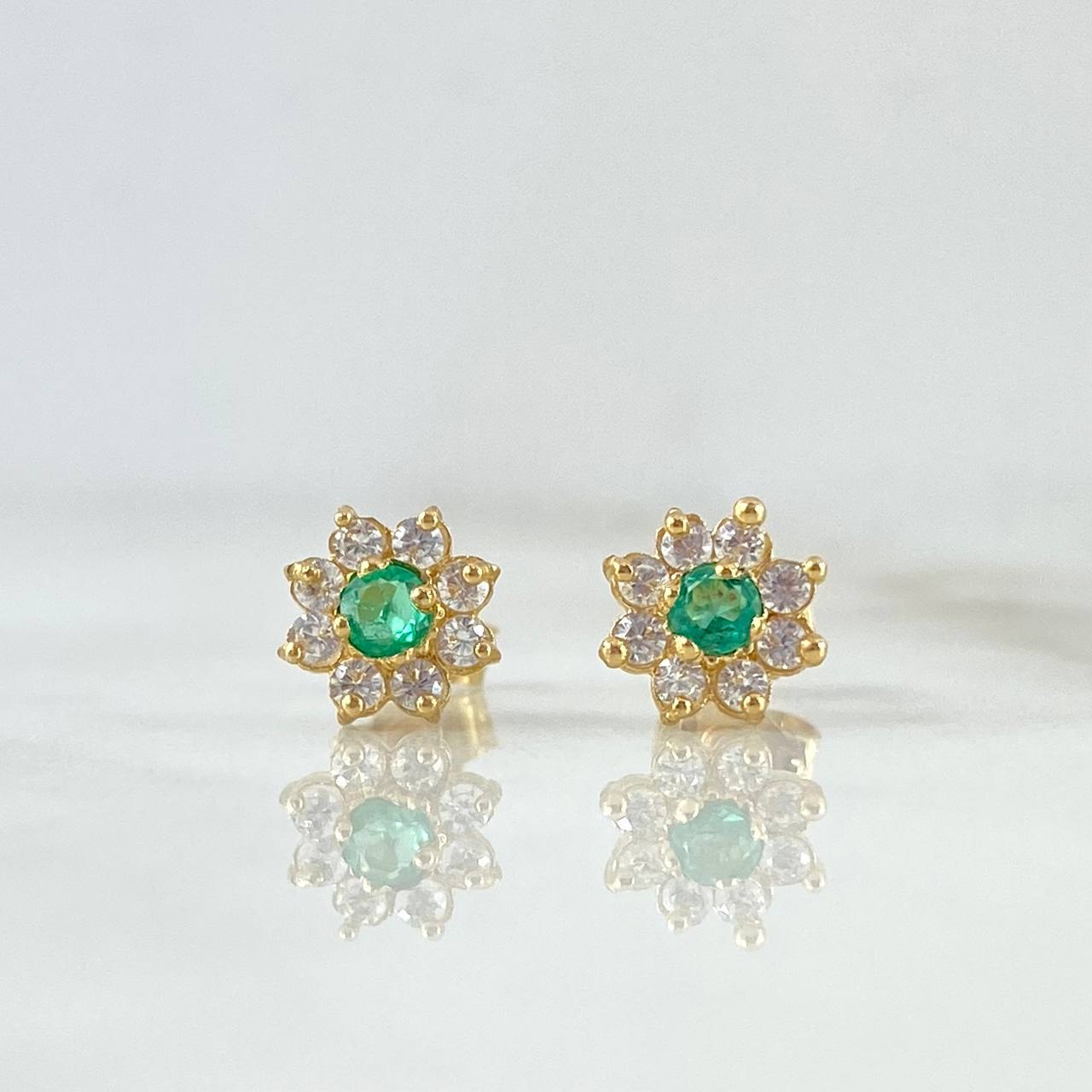 Stud Earrings Flor Driada 1.65gr / 0.8cm / Emeralds 32pts - White Zircons Yellow Gold (Jewel)