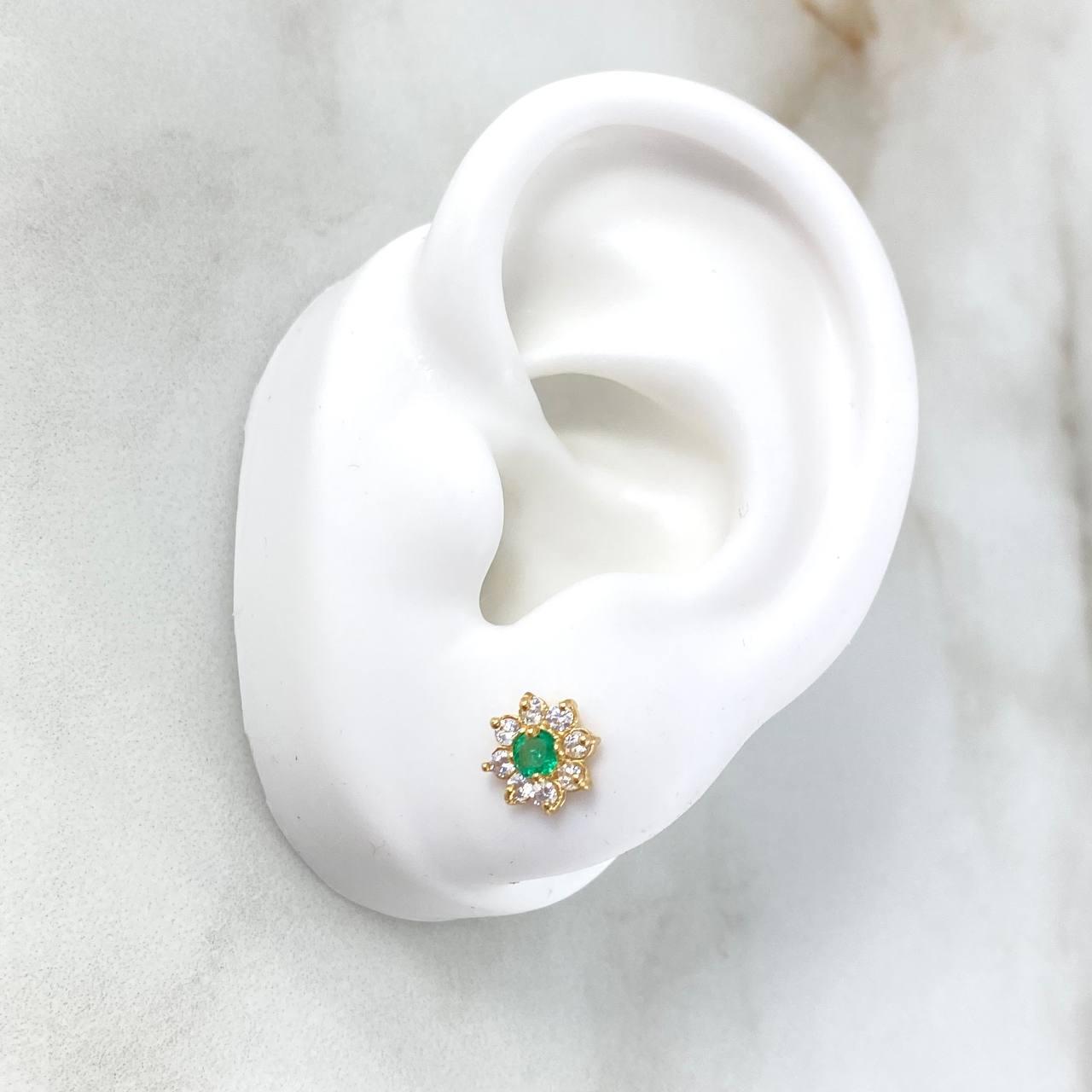 Stud Earrings Flor Driada 1.65gr / 0.8cm / Emeralds 32pts - White Zircons Yellow Gold (Jewel)