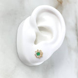 Stud Earrings Flor Driada 1.65gr / 0.8cm / Emeralds 32pts - White Zircons Yellow Gold (Jewel)