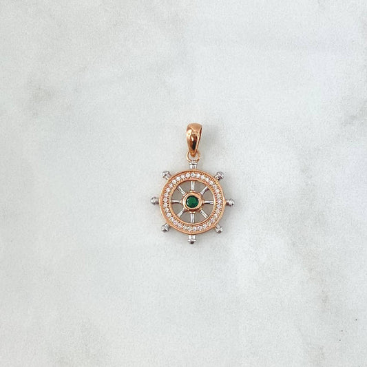 Pendant Timon 2.6gr / 3cm / White Zircons - green Rose Gold 18K ©
