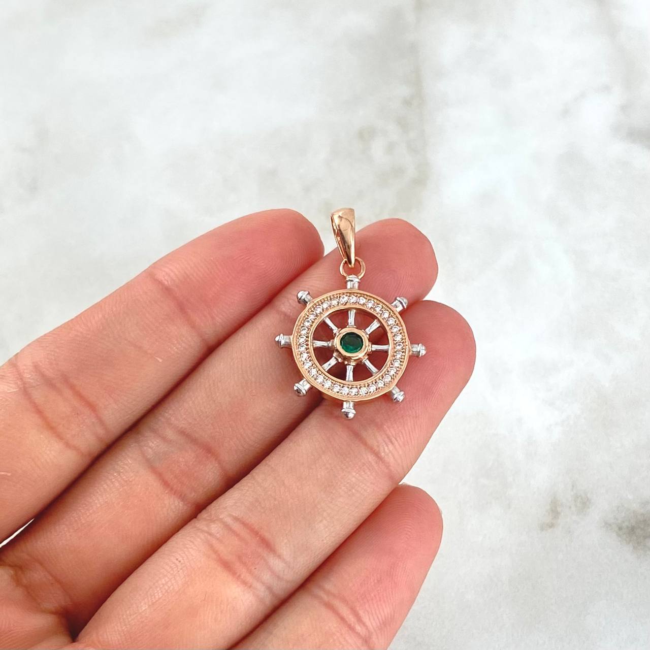 Pendant Timon 2.6gr / 3cm / White Zircons - green Rose Gold 18K ©