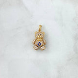 Dije Oso Articulado Corazón 4.25gr / 2.5cm / Circones Blancos-Azul-Ojos Negros Oro Amarillo 18K ©