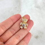 Dije Oso Articulado Corazón 4.25gr / 2.5cm / Circones Blancos-Azul-Ojos Negros Oro Amarillo 18K ©