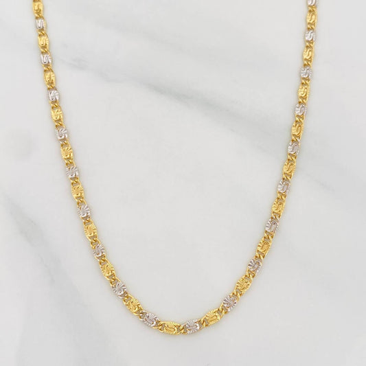Cadena Escalera Plana 4.25g / 24 in / 2.44mm Dos Oros Amarillo Blanco 18K