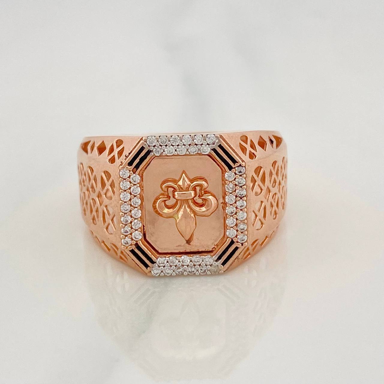 Anillo Sello Flor Lis 7.1g / T10 Dos Oros Blanco Rosa 18K