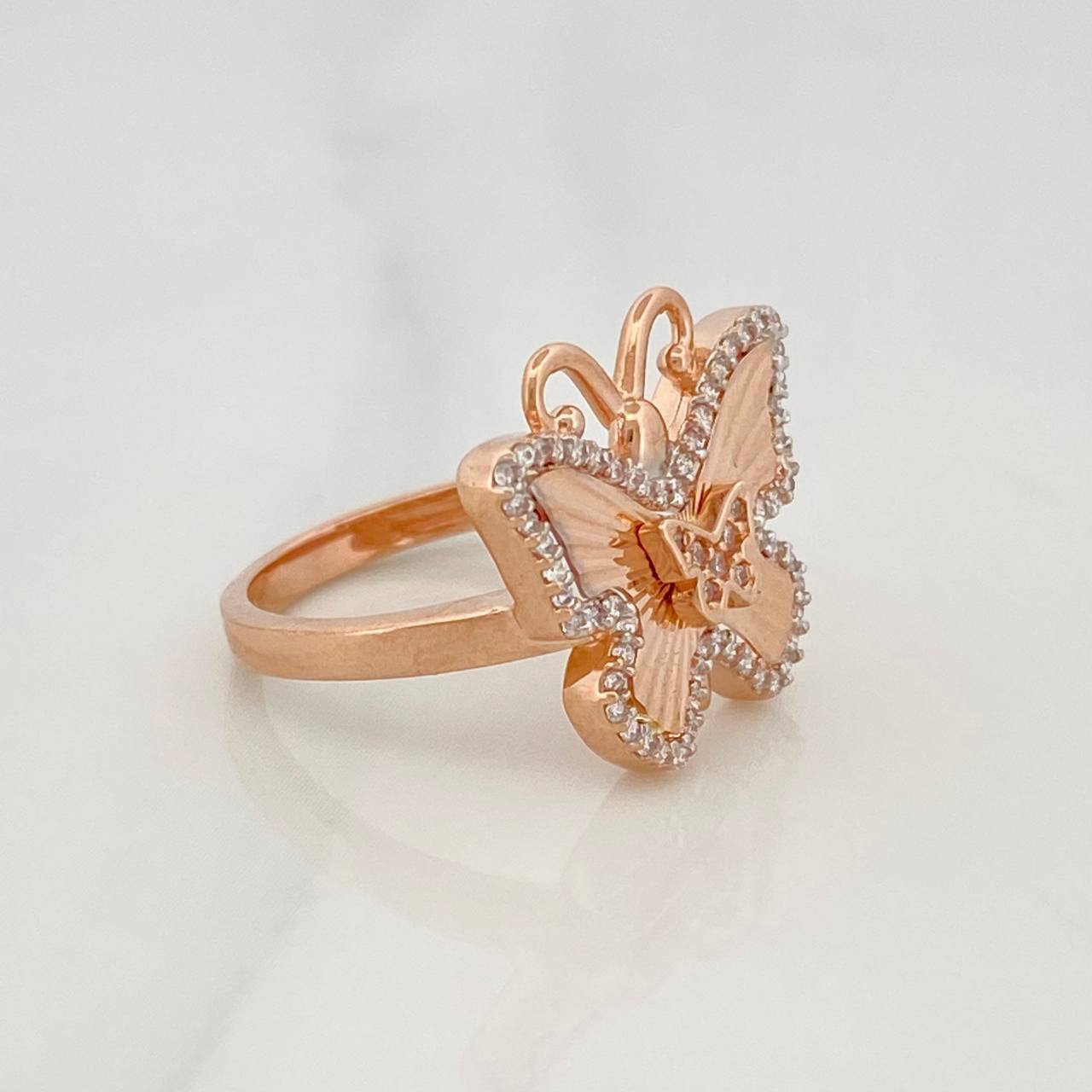Anillo Mariposa 3.7g / T6 Dos Oros Blanco Rosa 18K