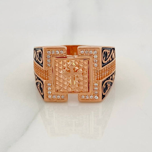 Anillo Sello Cruz 12.65g / T11 3/4 Dos Oros Blanco Rosa 18K