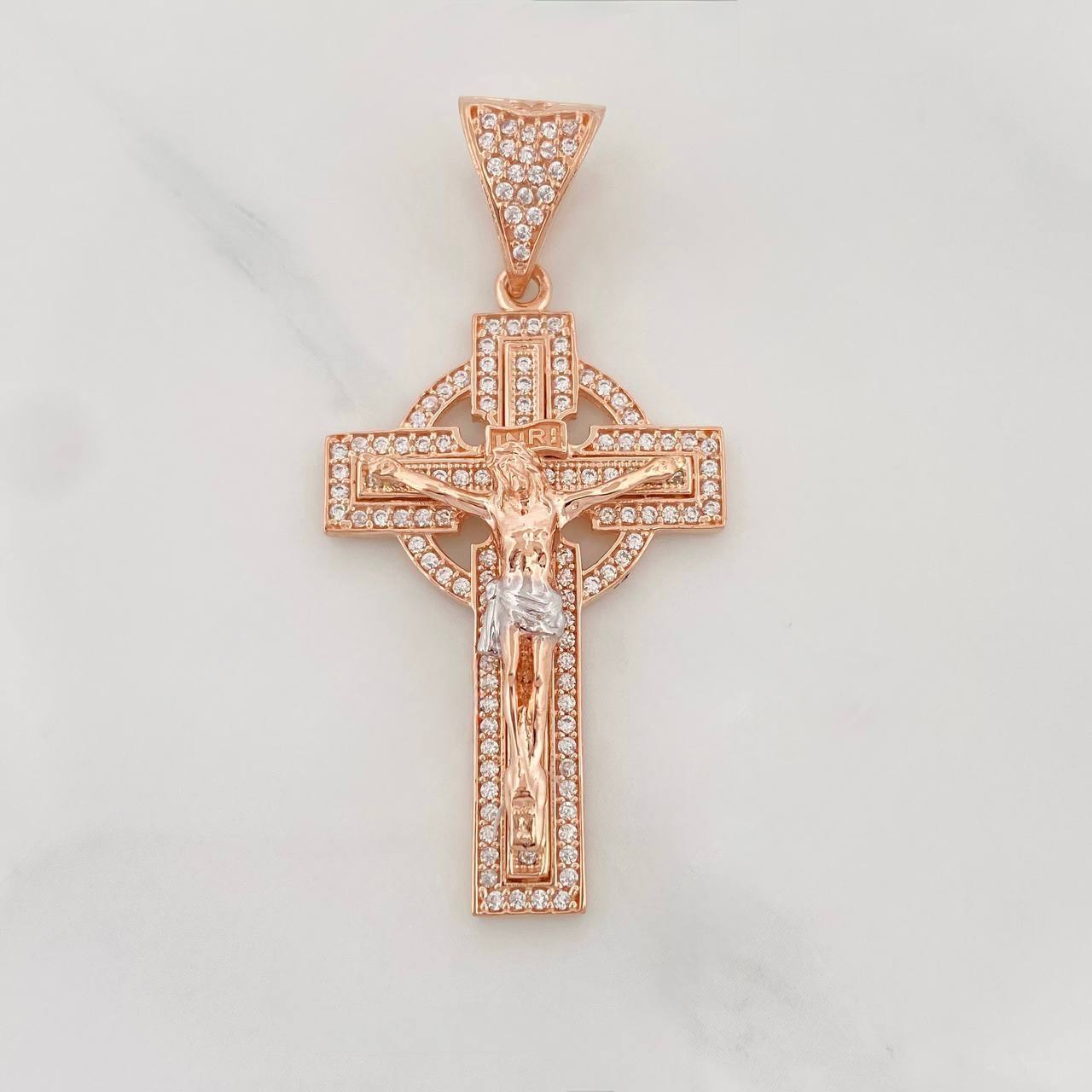 Dije Cruz Cristo 6.50g / 1 1/2 in Dos Oros Blanco Rosa 18K