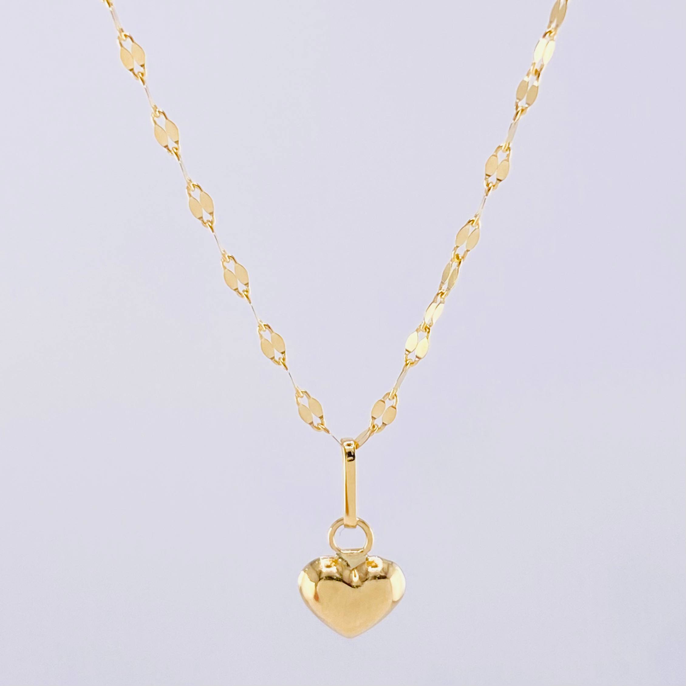 Mirror Flower Chain Set + Heart Pendant / 1.1g / 18 in 18K Yellow Gold