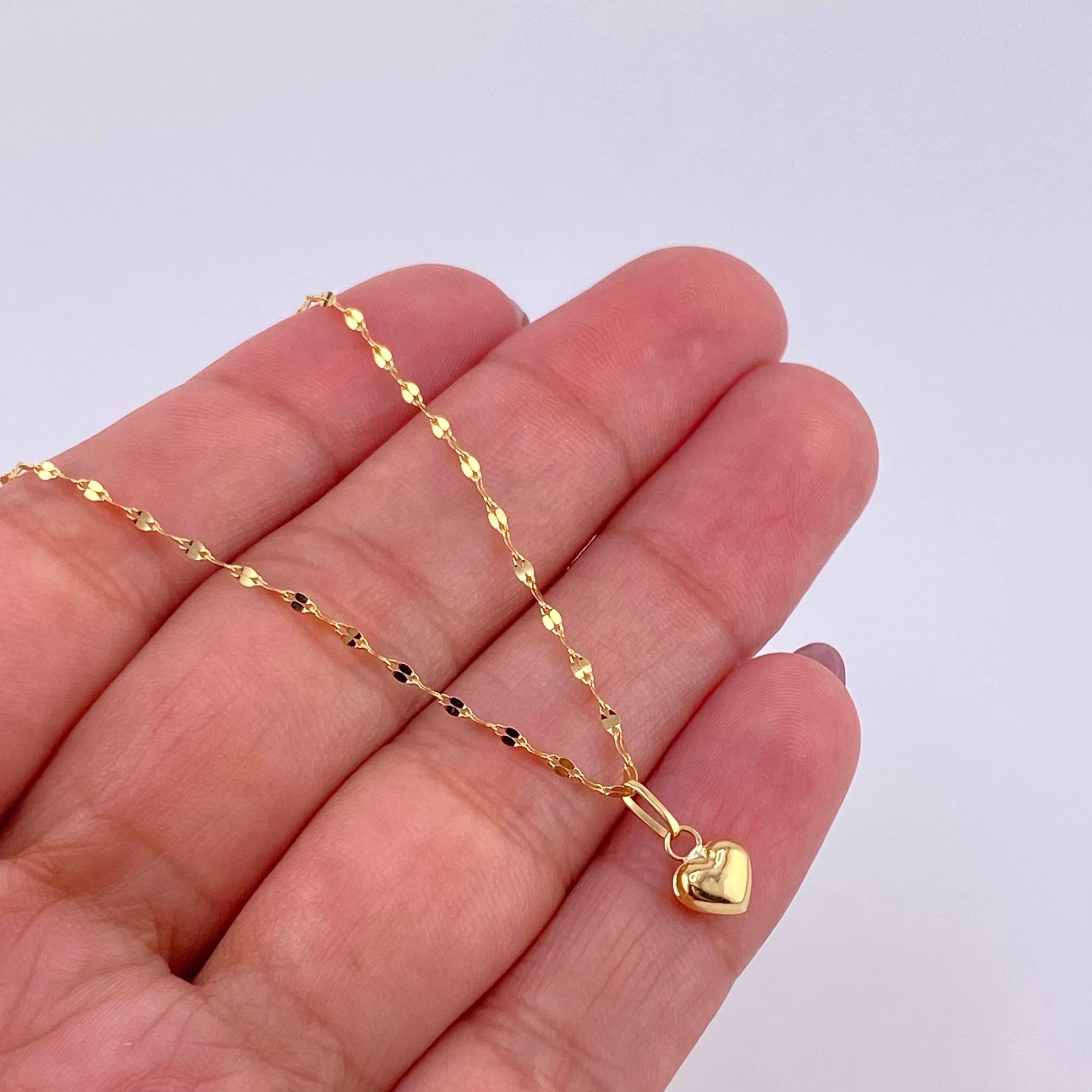 Mirror Flower Chain Set + Heart Pendant / 1.1g / 18 in 18K Yellow Gold