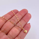Mirror Flower Chain Set + Heart Pendant / 1.1g / 18 in 18K Yellow Gold