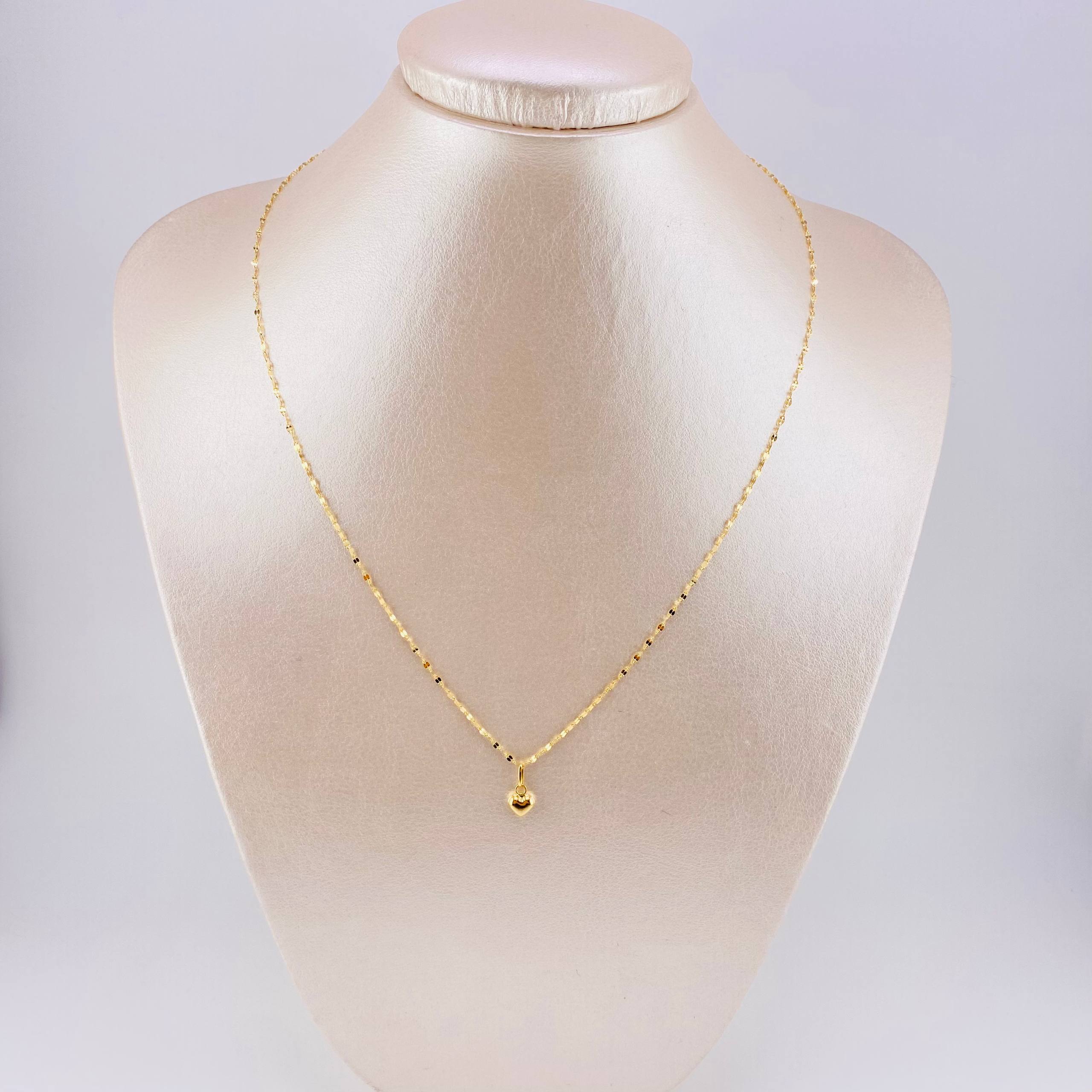 Mirror Flower Chain Set + Heart Pendant / 1.1g / 18 in 18K Yellow Gold