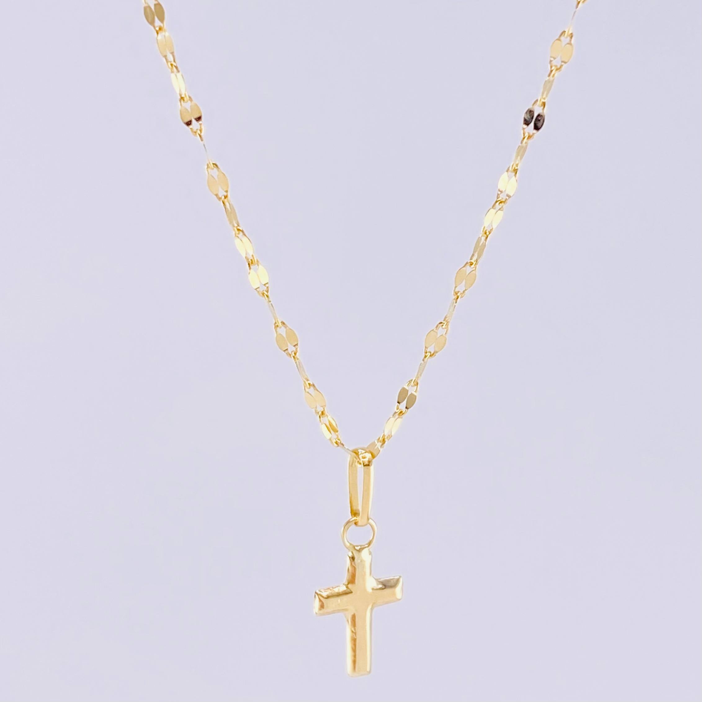 Set Cadena Flor Espejo + Dije Cruz / 1.1g / 18 in Oro Amarillo 18K
