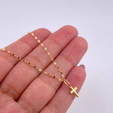 Set Cadena Flor Espejo + Dije Cruz / 1.1g / 18 in Oro Amarillo 18K