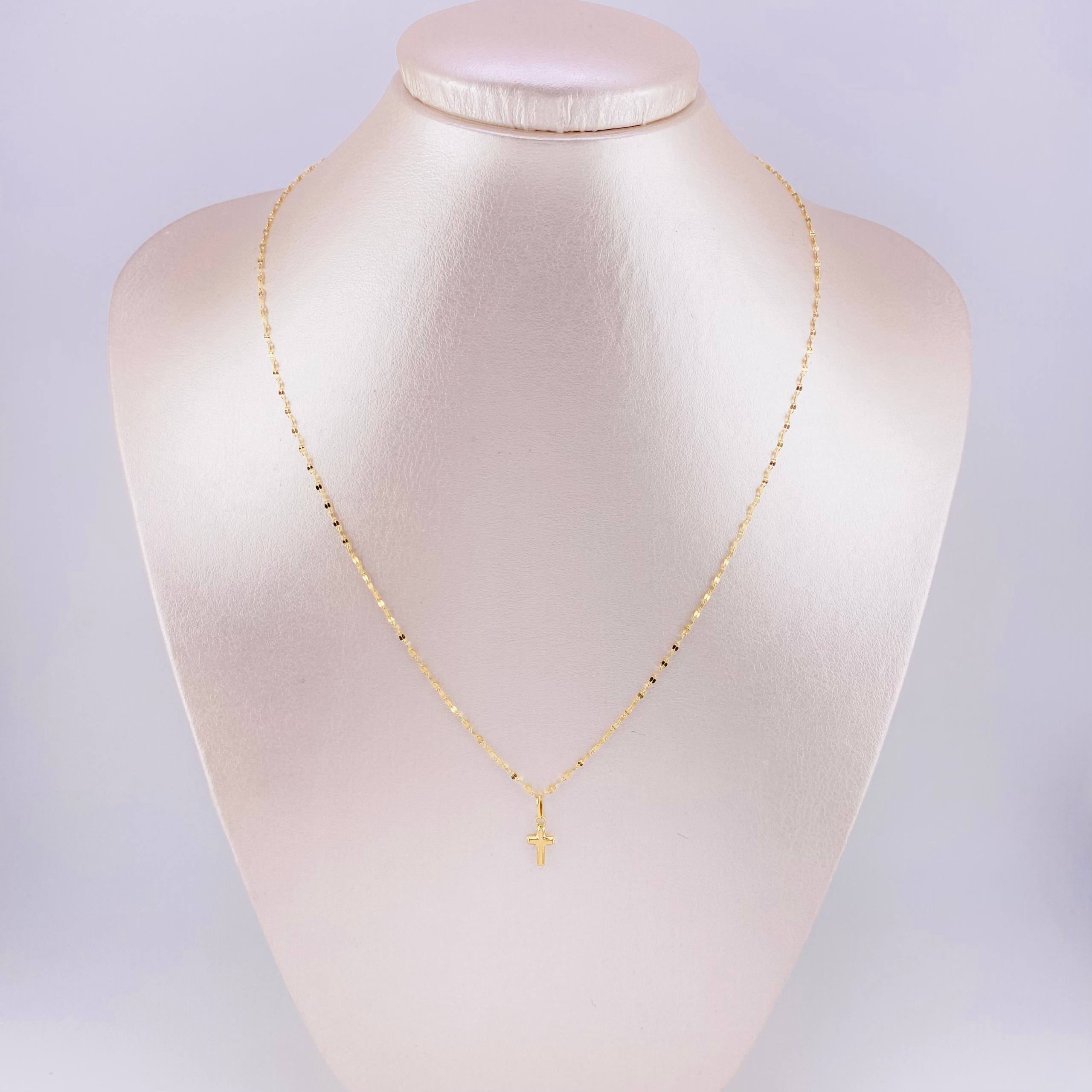 Mirror Flower Chain Set + Cross Pendant / 1.1g / 18 in Yellow Gold 18K