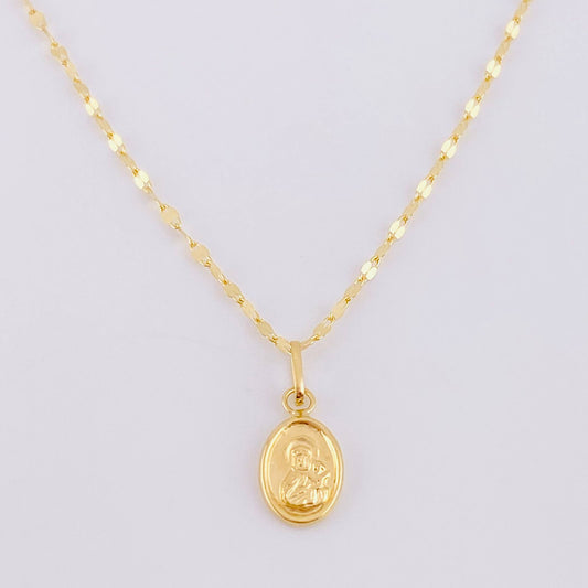 Mirror Flower Chain Set + Virgin of Carmen Pendant / 1.15g / 18 in Yellow Gold 18K