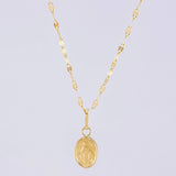 Set Cadena Flor Espejo + Dije Virgen Milagrosa / 1.2g / 18 in Oro Amarillo 18K