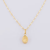 Set Cadena Flor Espejo + Dije Virgen Milagrosa / 1.2g / 18 in Oro Amarillo 18K
